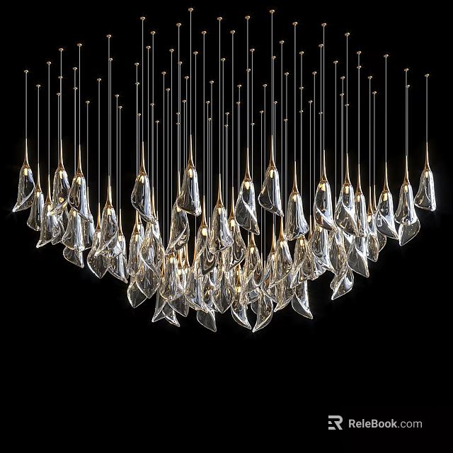 Elegant Modern Chandelier With Multiple Transparent Glass Pendant Pieces And Hanging Design 3d model 