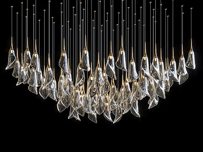 Elegant Modern Chandelier With Multiple Transparent Glass Pendant Pieces And Hanging Design 3d model