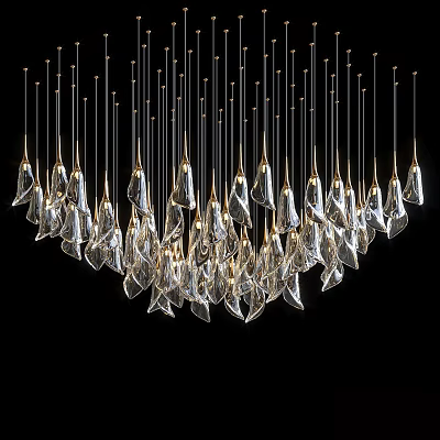 Elegant Modern Chandelier With Multiple Transparent Glass Pendant Pieces And Hanging Design 3d model