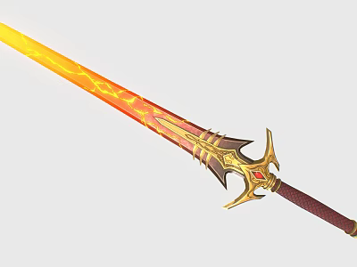 Intricate Fantasy Flame Patterned Sword With Golden Hilt And Red Blade 3d model