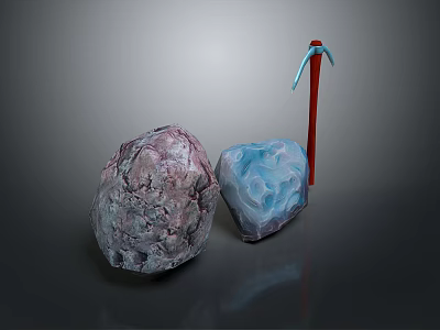 Purple And Blue Textured Natural Stones With Red Handle Hammer Construction Tool 3d model