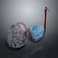 Purple And Blue Textured Natural Stones With Red Handle Hammer Construction Tool