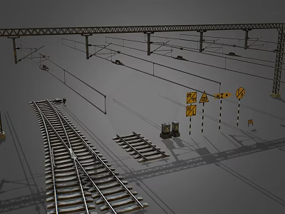 Railway Track Industrial Equipment With Metal Support Structure And Warning Signs 3d model
