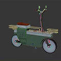 Vintage Green Motorcycle with Red Seat Metal Frame Handlebars Two Wheels Unique Design