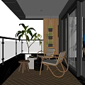 Modern Home Balcony with City View Plants Outdoor Chairs and Small Table