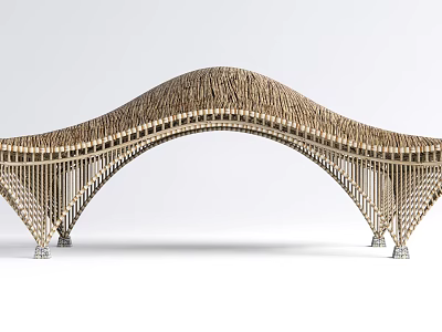 Elegant Modern Entrance Gate With Curved Top And Woven Wooden Strip Structure Design 3d model