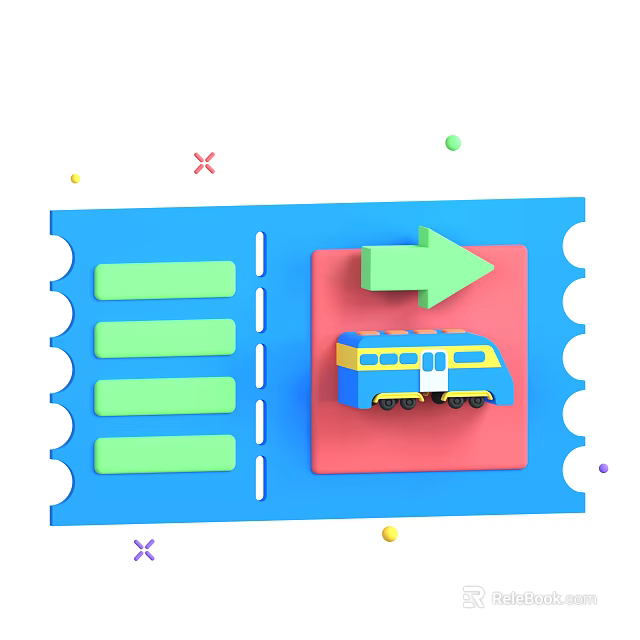 Decorative Ornament Set With Blue Green Yellow Arrow Train Ticket Shape And Star Dot Decorations 3d model 