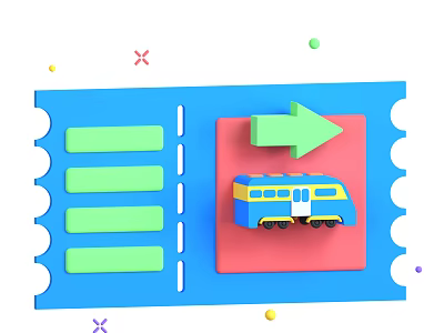 Decorative Ornament Set With Blue Green Yellow Arrow Train Ticket Shape And Star Dot Decorations 3d model