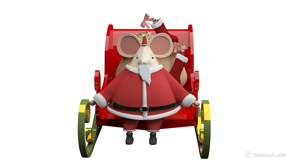 Christmas Themed Decorative Ornament Set With Red Sleigh Santa Mouse And Gifts 3d model 