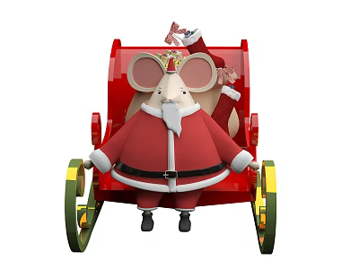 Christmas Themed Decorative Ornament Set With Red Sleigh Santa Mouse And Gifts 3d model