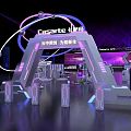 Modern Stage Design With Circular Layout Purple Lighting And Large LED Screen 3d model