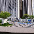 Park Landscape with Trees Outdoor Seating Mars Restaurant Astronaut Figure and Planet Decorations