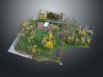 Natural Landscape With Lush Green And Yellow Trees Green Grass And Red Roof Country House 3d model