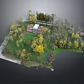 Natural Landscape With Lush Green And Yellow Trees Green Grass And Red Roof Country House