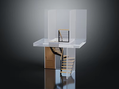 Modern Spiral Staircase With Wooden Steps Glass Railing And Upper Landing Design 3d model
