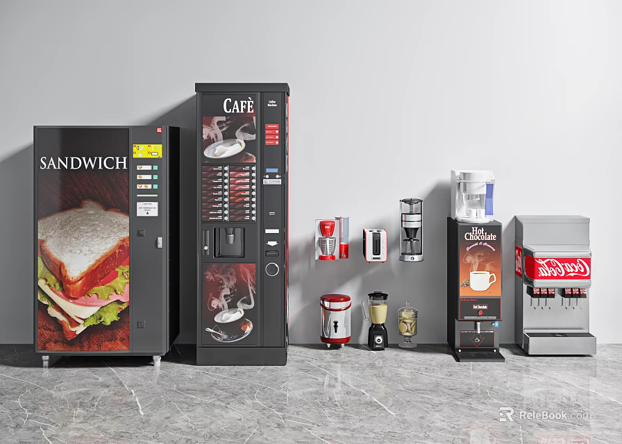 Commercial Kitchen Appliances With Sandwich Coffee Vending Machines And Small Devices 3d model 