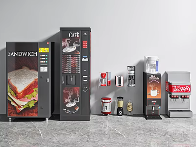 Commercial Kitchen Appliances With Sandwich Coffee Vending Machines And Small Devices 3d model