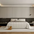 Modern Bedroom Interior Design With White Bedding Dark Headboard Wooden Floor And Armchair