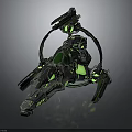 Futuristic Biomechanical Creature Character With Glowing Green Accents And Mechanical Armor