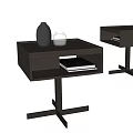 Modern Wooden Nightstand with Brown Vase and Glass Cup and Black Book in Lower Shelf