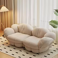 Cloud Shaped Beige Single Seater Sofa With Floor Lamp White Curtains And Checkered Rug