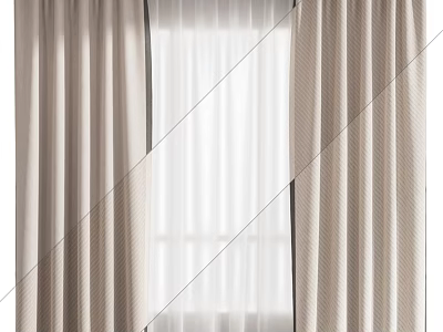 Elegant Beige Textured Curtains With White Sheer Panels For Home Window Decor 3d model