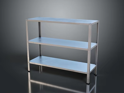 Silver Metal Three Tier Shelving Unit With Modern Minimalist Design For Storage 3d model