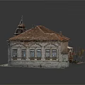 Classical Style Building Model With Sloped Red Tile Roof Stone Exterior Windows And Door