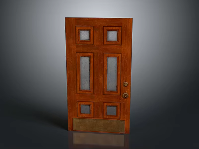 Classic Brown Wooden Door With Glass Panels And Metal Lock Design 3d model