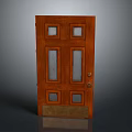 Classic Brown Wooden Door With Glass Panels And Metal Lock Design