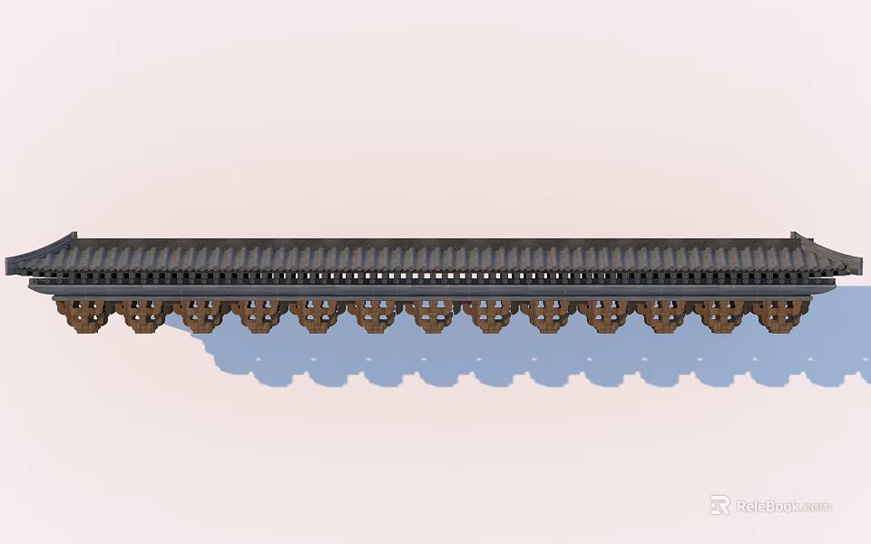 Building Exterior Wall With Black Top Brown Arched Decoration And Blue Shadow Reflection 3d model 