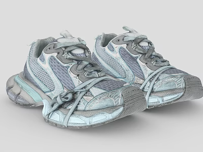 Light Blue And Gray Mesh Sneakers With Tied Laces And Vintage Sole Design 3d model