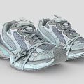 Light Blue And Gray Mesh Sneakers With Tied Laces And Vintage Sole Design