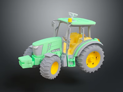 Green Toy Tractor With Yellow Wheels Cab Antenna And Playful Plastic Design 3d model