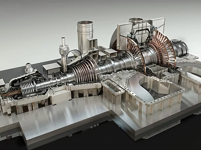 High Precision Industrial Turbine Power Generation Equipment With Rotating Blades And Metallic Structure 3d model