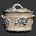 Decorative Ceramic Container With Lid Blue Gold Floral Patterns And Handles 3d model