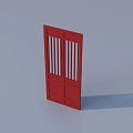 Red Bookcase With Vertical Striped Glass Doors On Light Blue Background Featuring Shadow Design 3d model