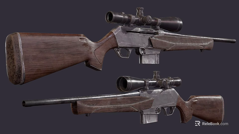 Classic Rifles with Wooden Stock and Scope Vintage Design Elements 3d model 