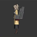 Anime Female Character Wearing Yellow Kimono Holding Mechanical Devices On Gray Background