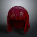 Vibrant Red Hair Wig On Head Model With Short Straight Fringe And Smooth Texture