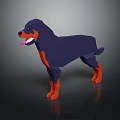 Low Poly Dog in Dark Blue and Orange Standing with Tongue Out on Dark Background