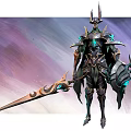 Elaborate Fantasy Armored Warrior Character with Green Gold Armor Sword and Shield