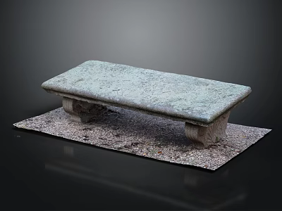 Weathered Stone Bench With Carved Legs On Granite Pebble Mat Outdoor Decor 3d model