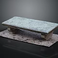 Weathered Stone Bench With Carved Legs On Granite Pebble Mat Outdoor Decor