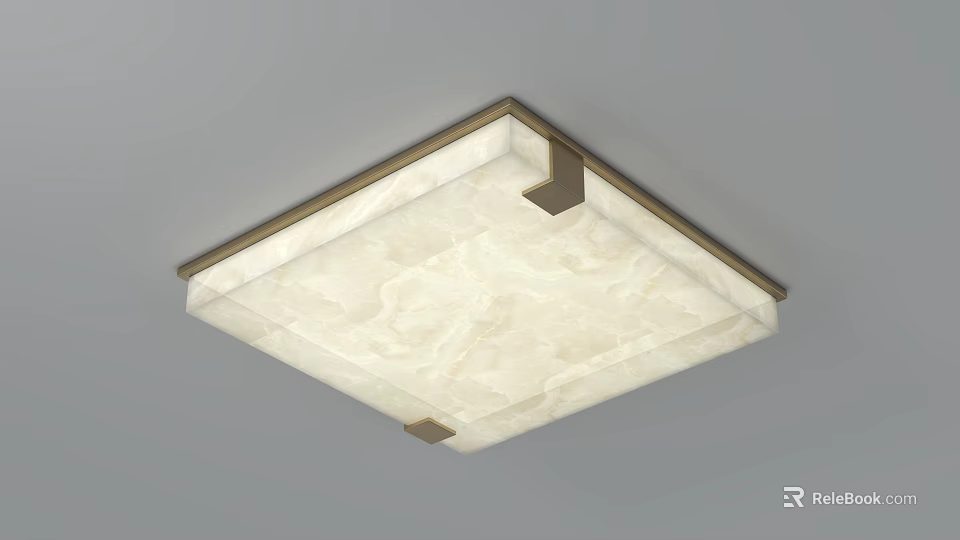 Modern Square Ceiling Light With Marble Texture And Golden Metal Frame 3d model 