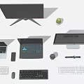 Modern Computer Workspace With Laptops Desktop Keyboards Mouse And Tech Accessories 3d model