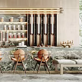 Modern Luxury Bar Area With Marble Counter And Shelves 3d model