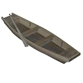 Traditional Wooden Boat With Oar And Wooden Plank Seats Structure