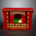 Traditional Red Decorative Furniture With Carved Patterns Green Cushion And Red Curtains