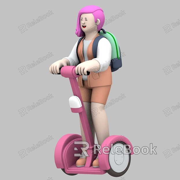 Sliding car cartoon woman animation scene model